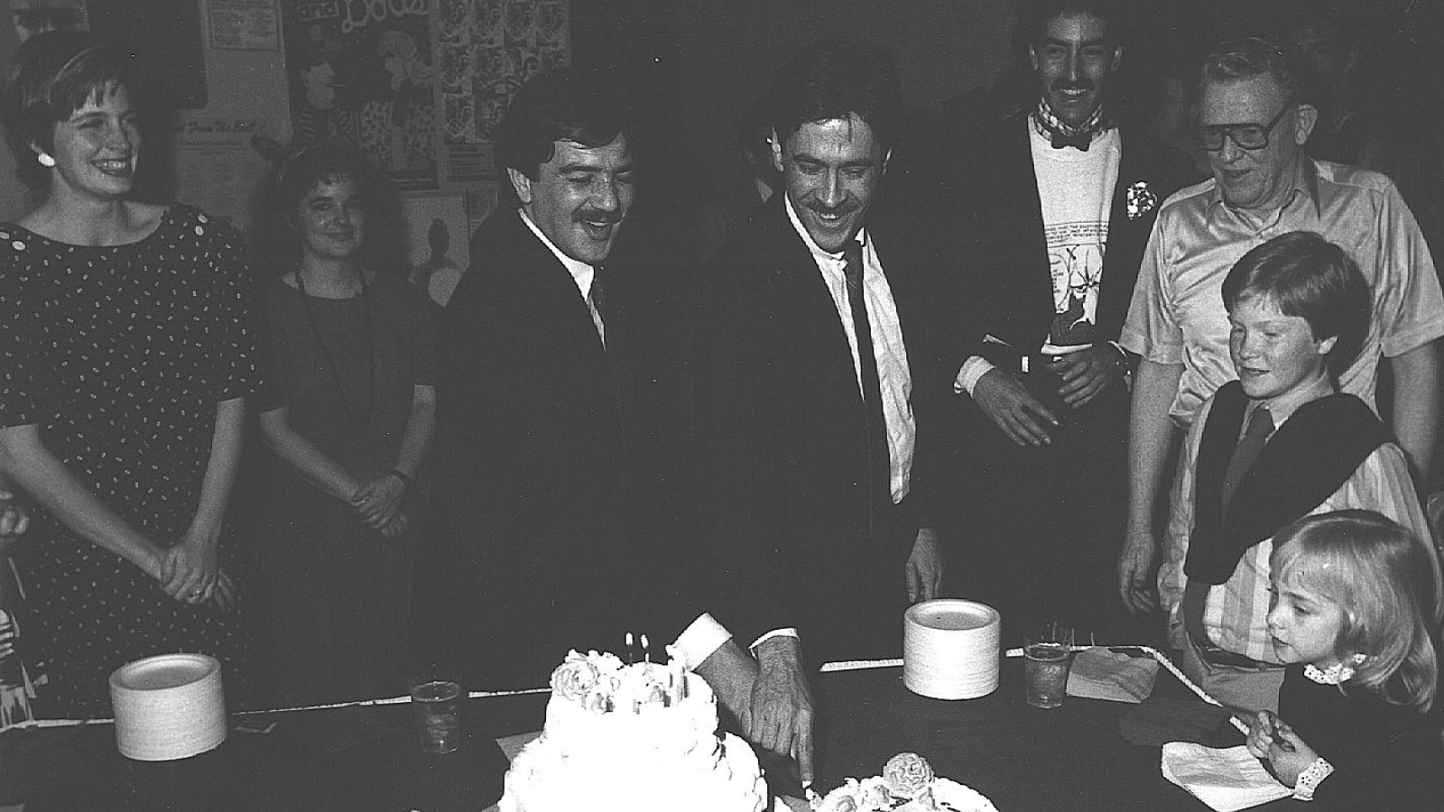 Festival Founders, Darryl Macdonald and Dan Ireland, cut into SIFF's 10th Birthday cake, with a bow-tied Gary Tucker (Assistant Director) in the background