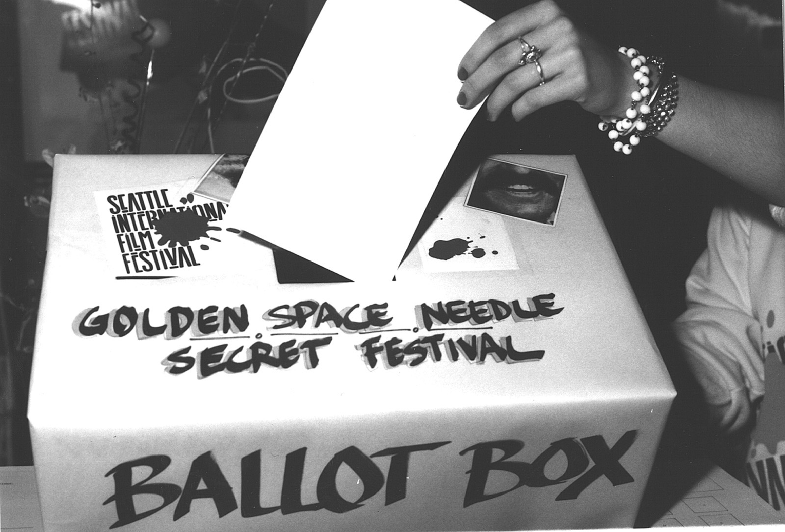 Behold! A ballot box for the Golden Space Needle Awards, established just one year earlier during the 1985 fest