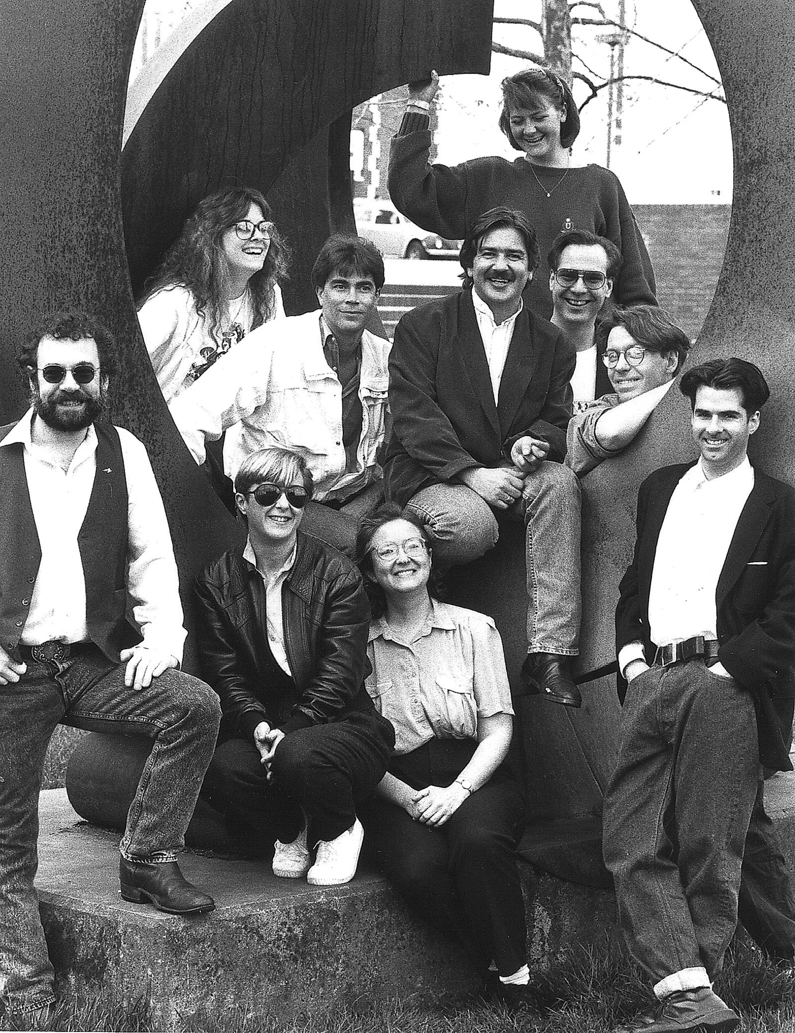 SIFF staff, including festival founder, Darryl Macdonald (center), long-time SIFF contributor and Associate Director in 1989, Ruth Hayler (bottom center), and 1989 Marketing Director, Nancy King (bottom, second from left)