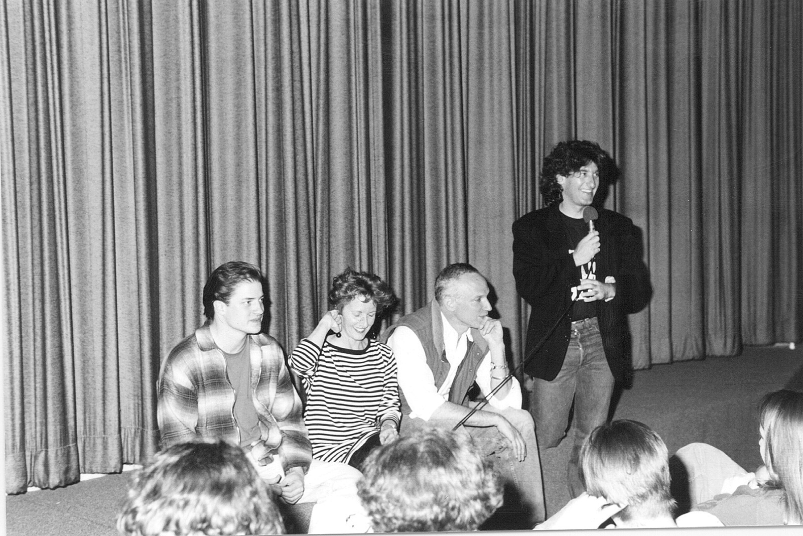 The cast and crew of the film, Twenty Bucks, including director, Keva Rosenfeld (far right) and actor, Brendan Fraser (far left)