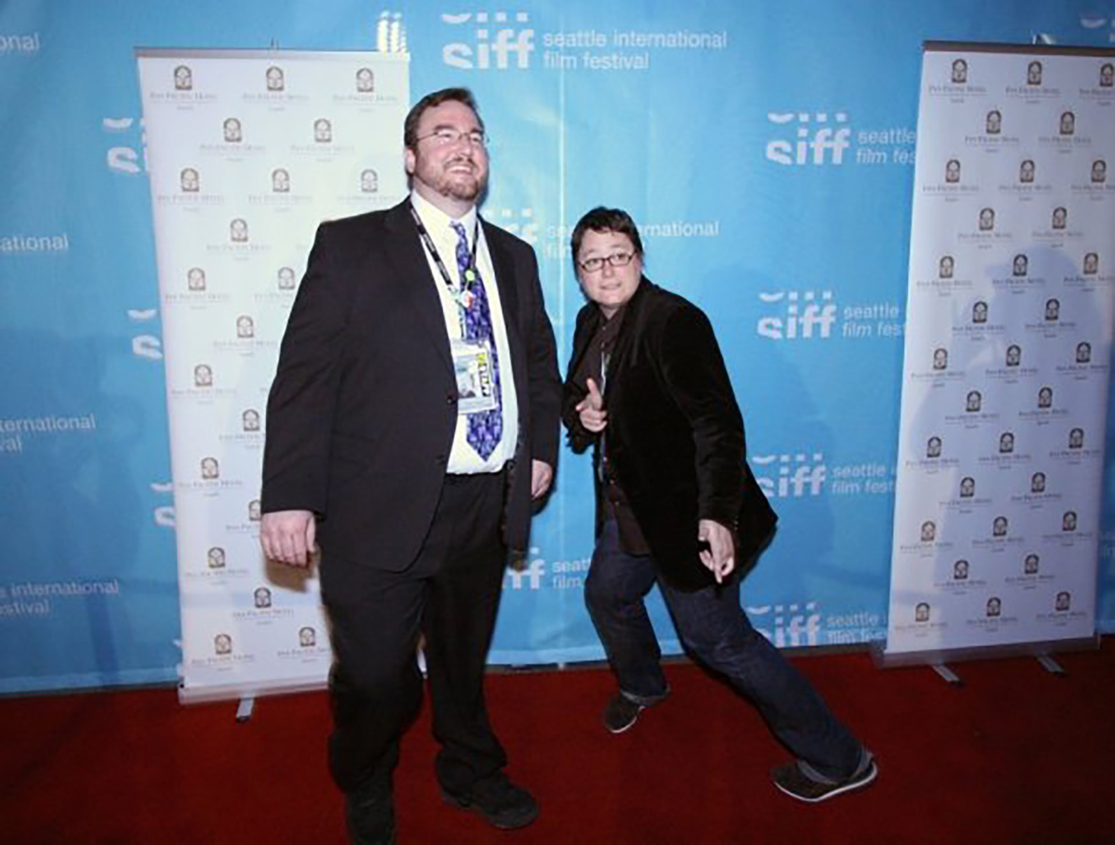 Programmers, Dustin Kaspar and Beth Barrett (current Artistic Director) strike a pose on the red carpet at Closing Night of the 35th Seattle International Film Festival