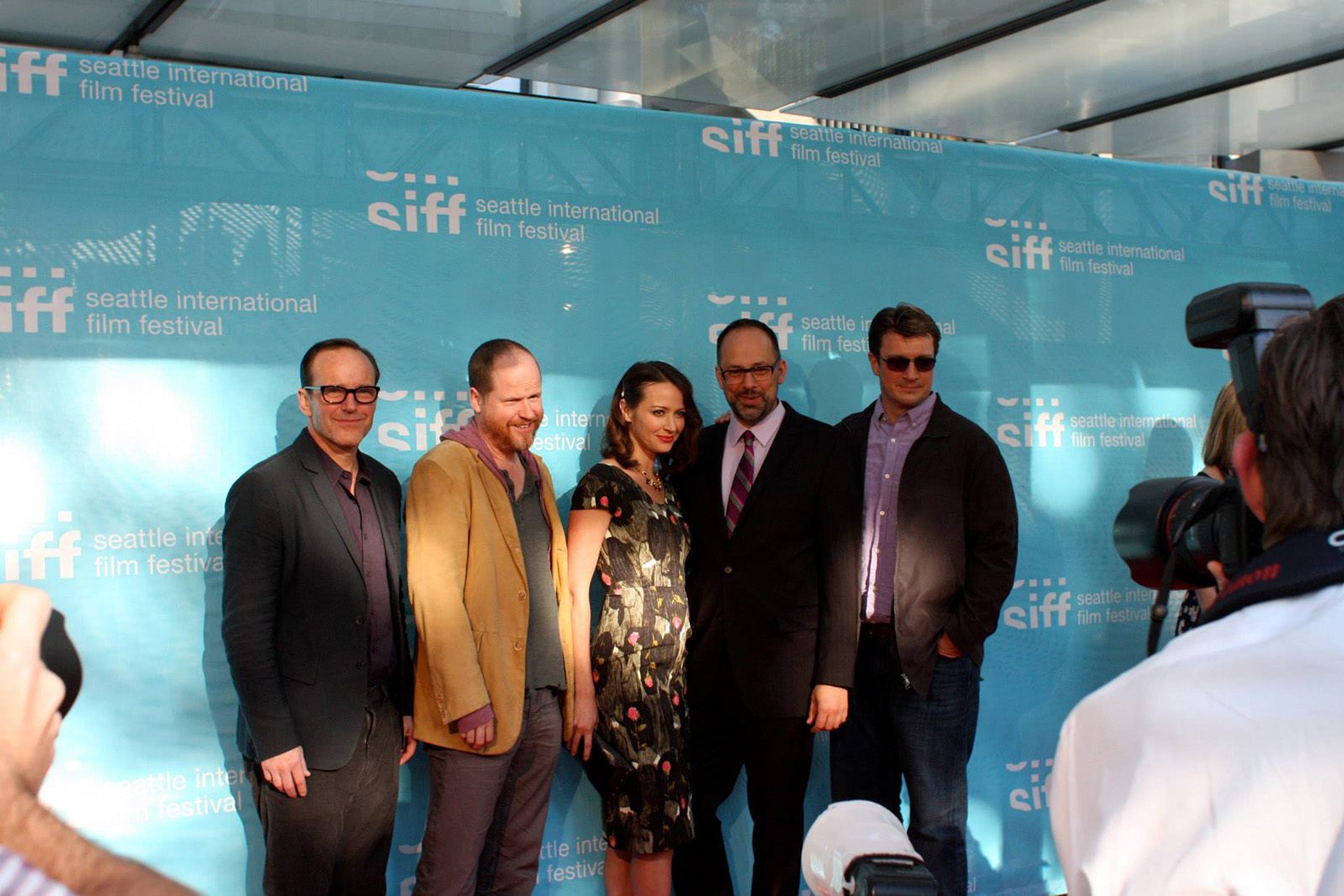 Opening Night at McCaw Hall, featuring actor, Clark Gregg, director, Joss Whedon, actor, Amy Acker, SIFF Artistic Director, Carl Spence, and actor, Nathan Fillion from the red carpet, before a screening of their film, Much Ado About Nothing