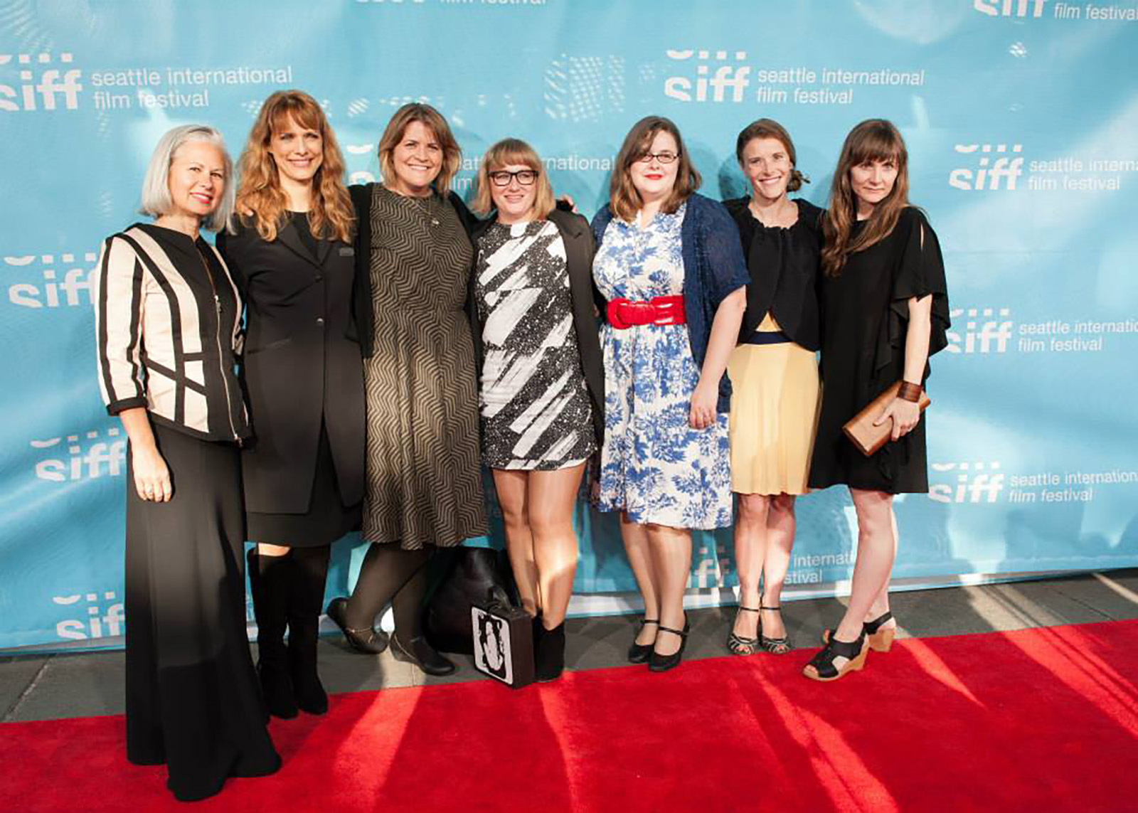 Opening Night attendees, including SIFF favorite, director, Lynn Shelton (second from left), celebrate the 41st Seattle International Film Festival from the red carpet at McCaw Hall