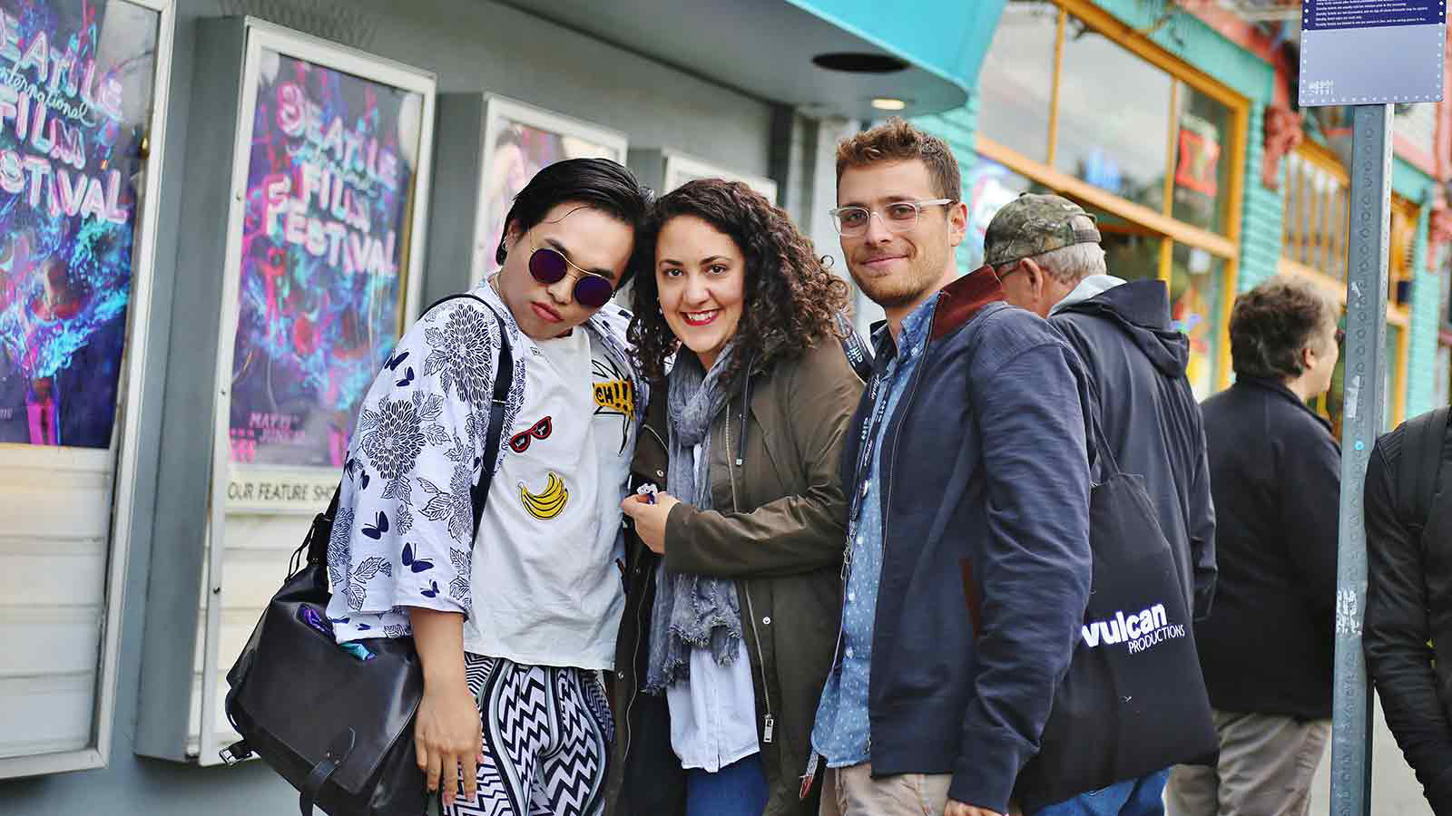 SIFFers pose outside SIFF Cinema Uptown before the screening of shorts package, Growing Up Gay