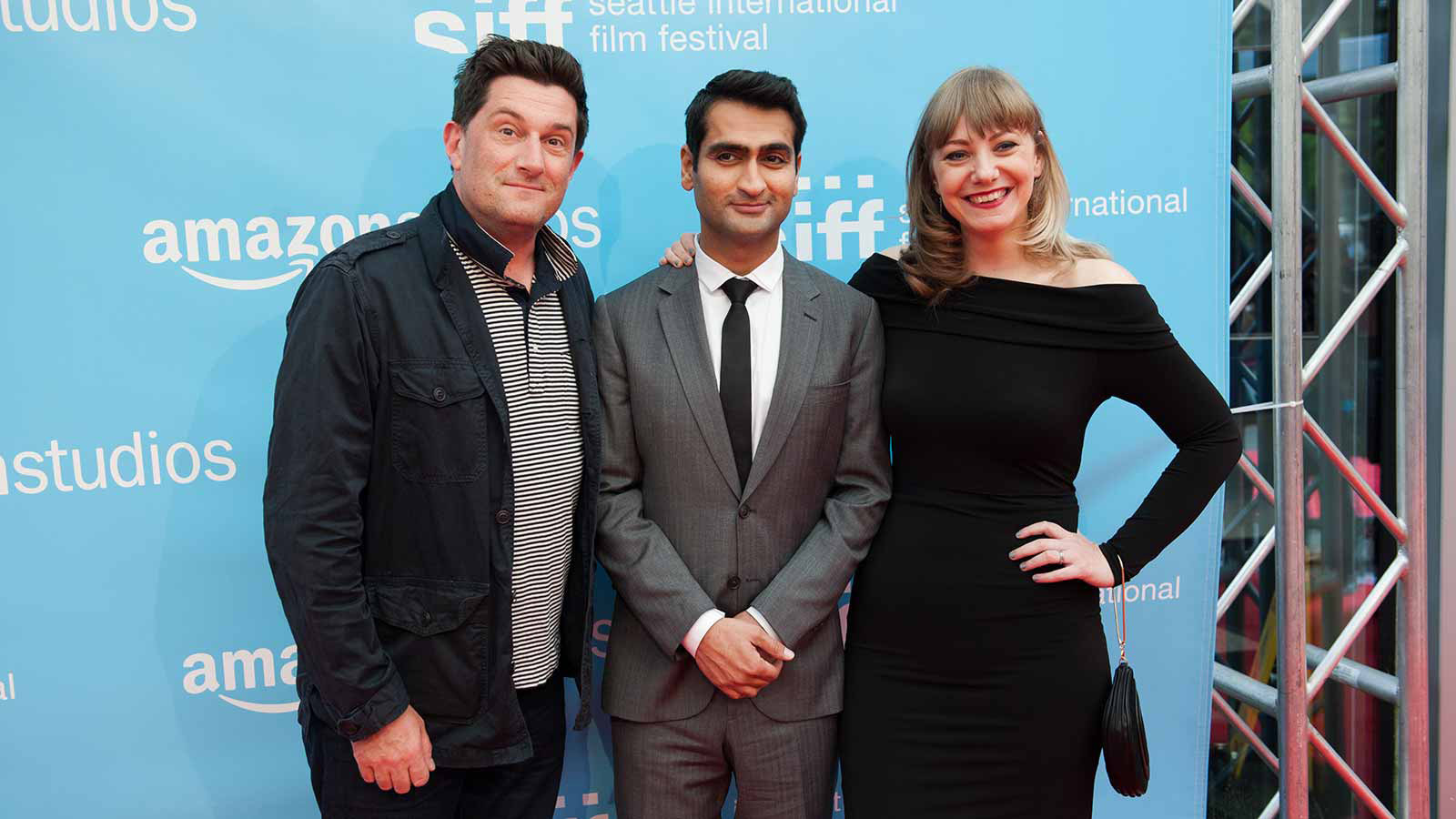 Director, Michael Showalter, actor and writer, Kumail Nanjiani, and actor and writer, Emily V. Gordon, pose on the red carpet on Opening Night, which featured their film, The Big Sick