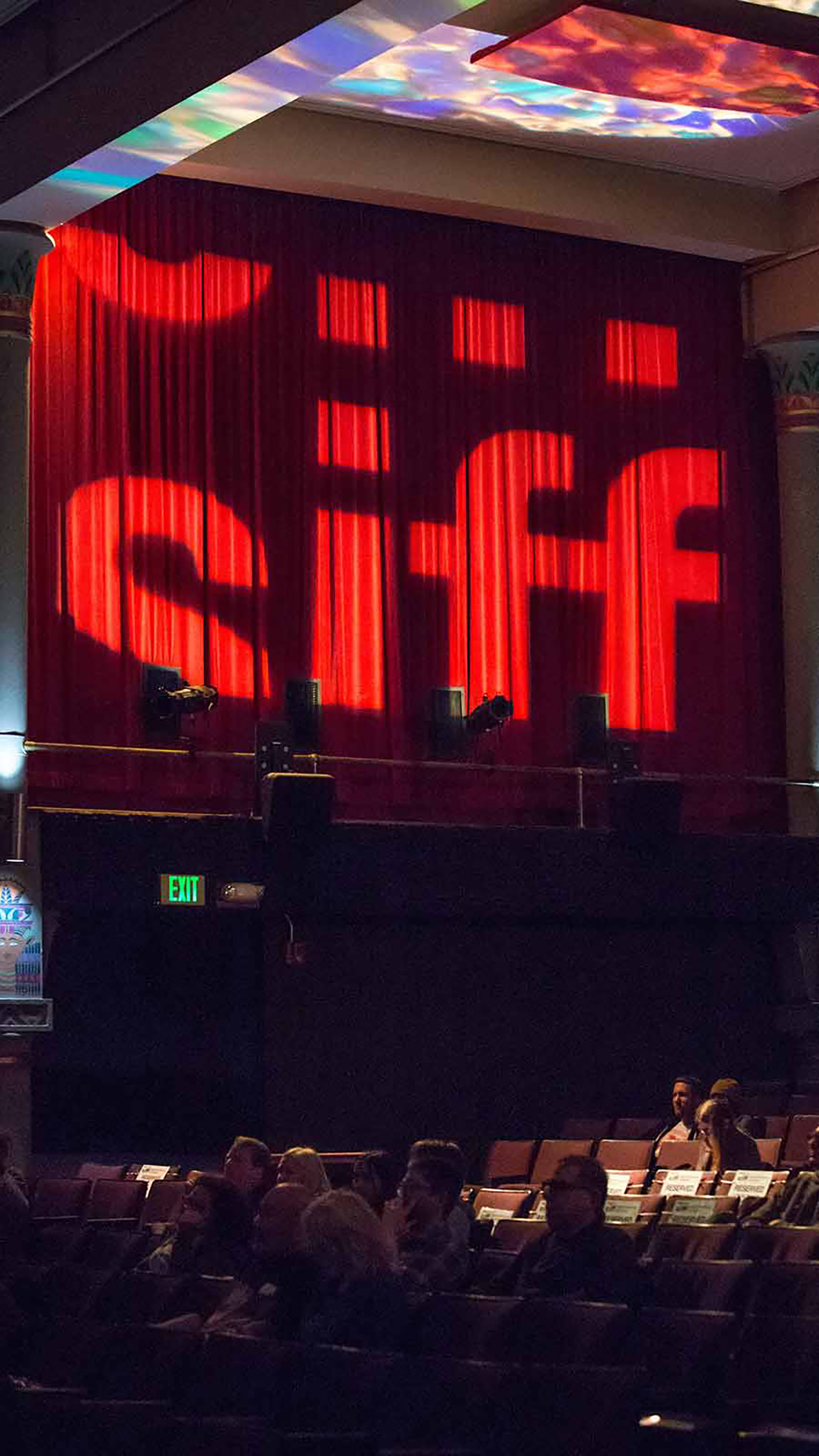 Those classic SIFF letters light up the curtain at SIFF Cinema Egyptian